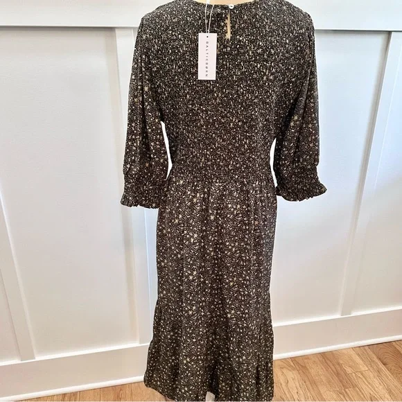 BALTIC BORN Dress Women’s XL Black & Tan Pele Tiered Midi Floral Smock New w/tag - Picture 5 of 14